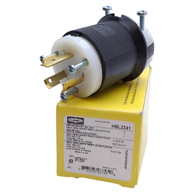 New Hubbell HBL2341 Twist-Lock Male Plug, 2-Pole 3-Wire, Rating: 20A 480VAC, L8-20P