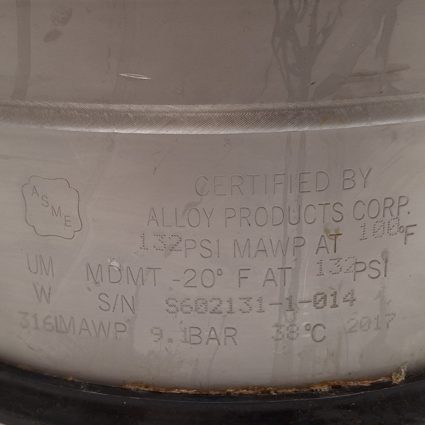 Used Alloy Products B530-2081-00-E-R General Purpose Pressure Vessel, 2gal, T-316L
