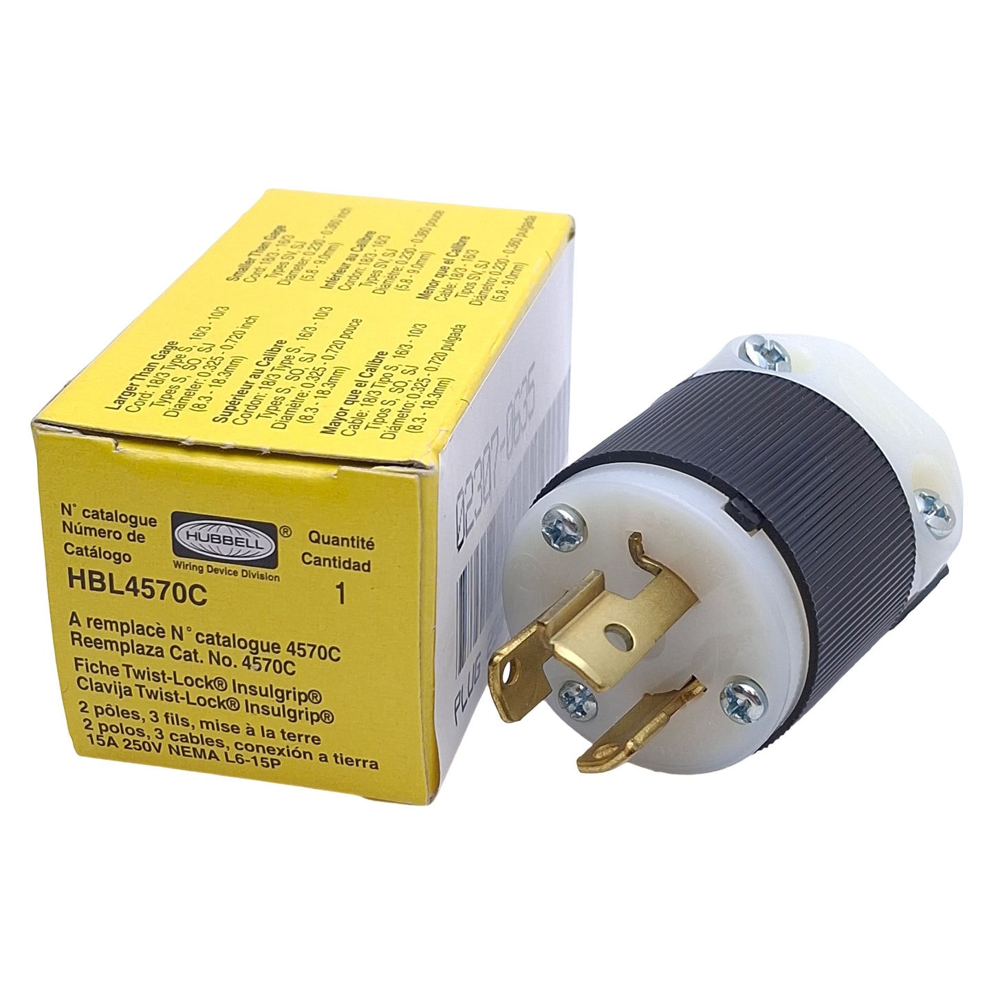 New Hubbell HBL4570C Twist-Lock Male Plug 2-Pole, 3-Wire, 250VAC 15A,NEMA L6-15P