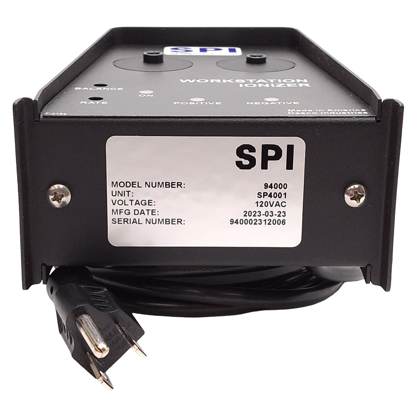 Used SPI 94000 Counter Workstation Ionizer, 12in Range, <15s Neutralization, 120VAC