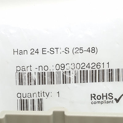 New Harting 09330242611 Heavy Duty Insert Screw Connector, 24-Pin Male, 48 Contacts
