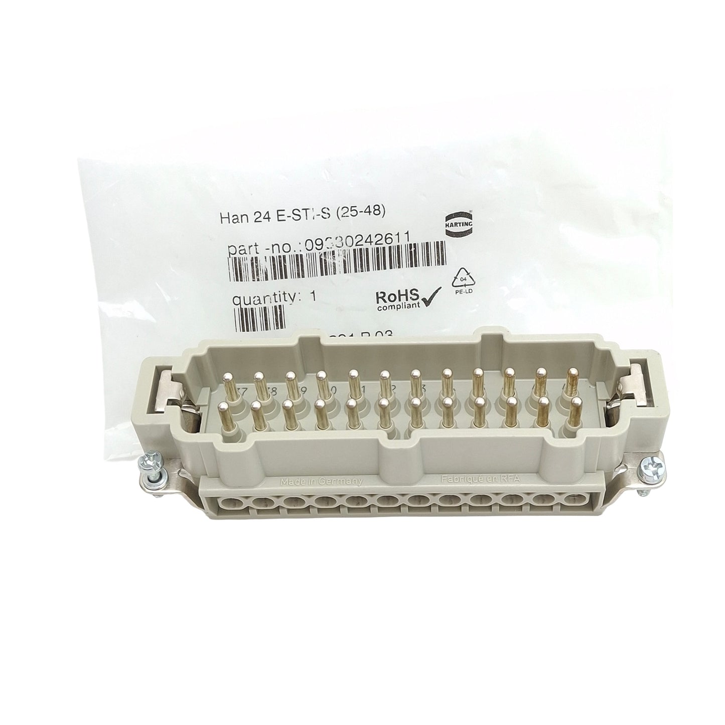 New Harting 09330242611 Heavy Duty Insert Screw Connector, 24-Pin Male, 48 Contacts