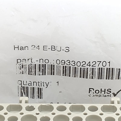 New Harting 09330242701 Heavy Duty Insert Screw Connector, 24-Pin Female, 16A 500VAC