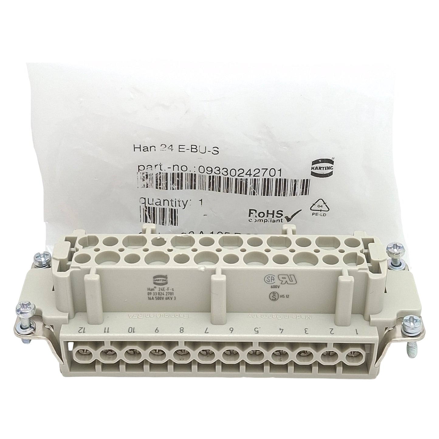 New Harting 09330242701 Heavy Duty Insert Screw Connector, 24-Pin Female, 16A 500VAC