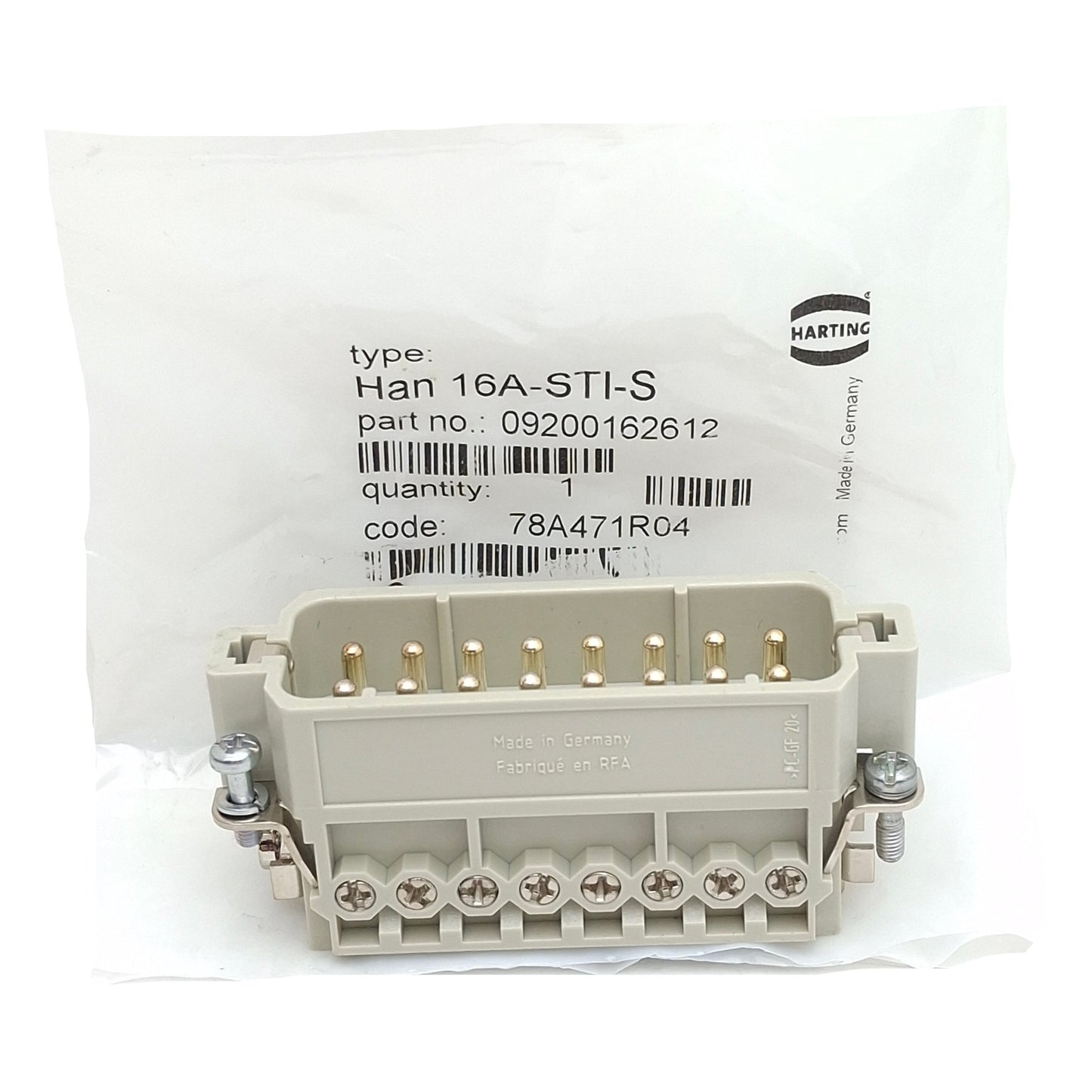 New Harting 09200162612 Heavy Duty Insert Screw Connector, 16-Pin Male, 16A 250VAC