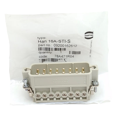 New Harting 09200162612 Heavy Duty Insert Screw Connector, 16-Pin Male, 16A 250VAC