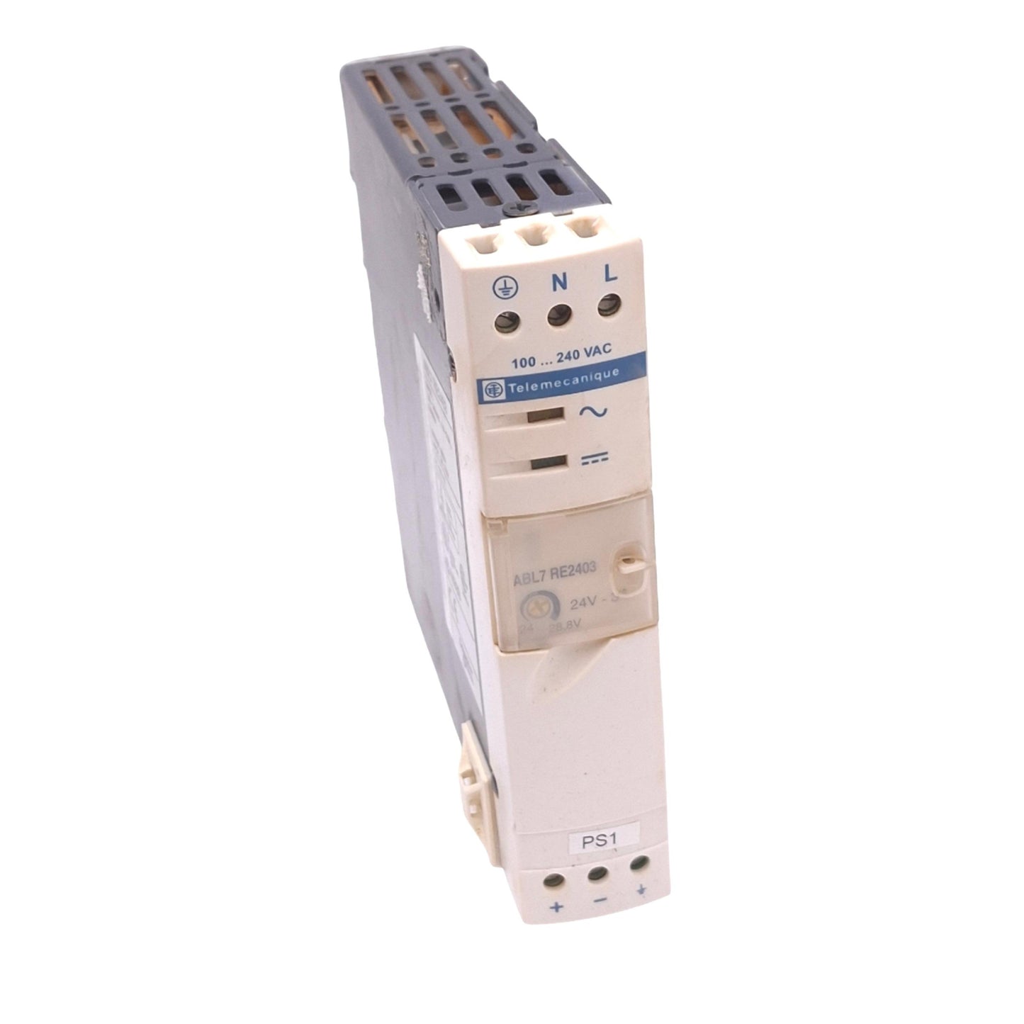 Used Telemecanique ABL7RE2403 Power Supply, 100-240VAC In, 24VDC 3A Out, 72W Max