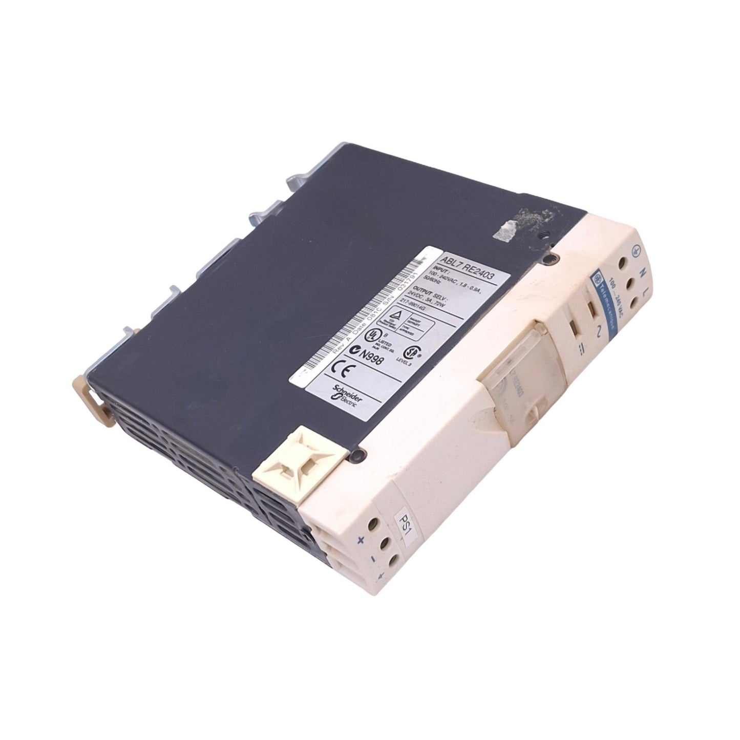 Used Telemecanique ABL7RE2403 Power Supply, 100-240VAC In, 24VDC 3A Out, 72W Max