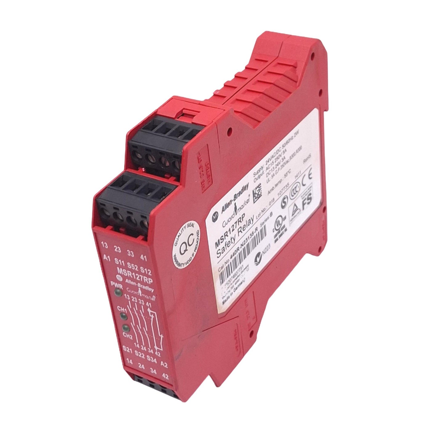 Used Allen Bradley 440R-N23135-R MSR127RP Safety Relay, 3-Pole, 1NC Aux, 24VAC/DC