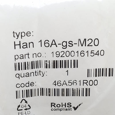 New Lot of 2 Harting 19200161540 Aluminum Han A Hood Side Entry, M20 Port, 2 Pegs