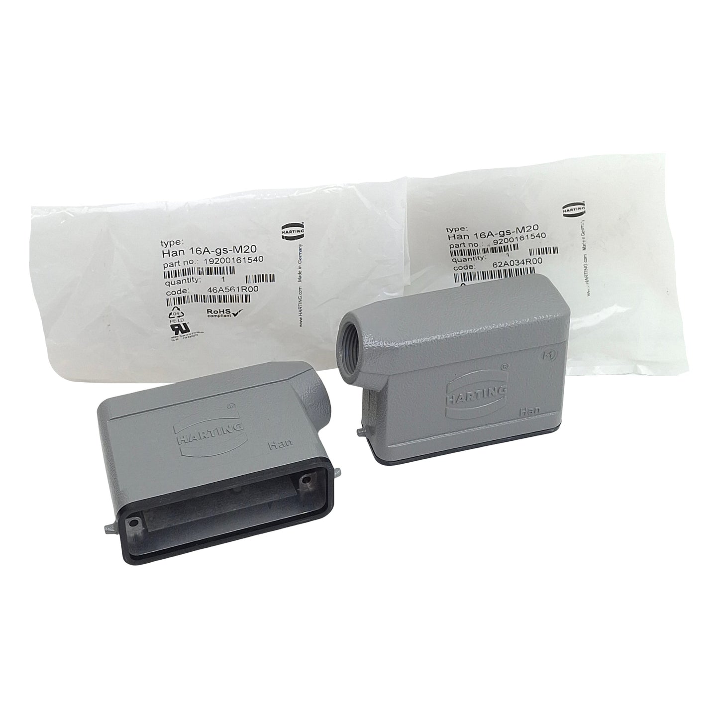 New Lot of 2 Harting 19200161540 Aluminum Han A Hood Side Entry, M20 Port, 2 Pegs