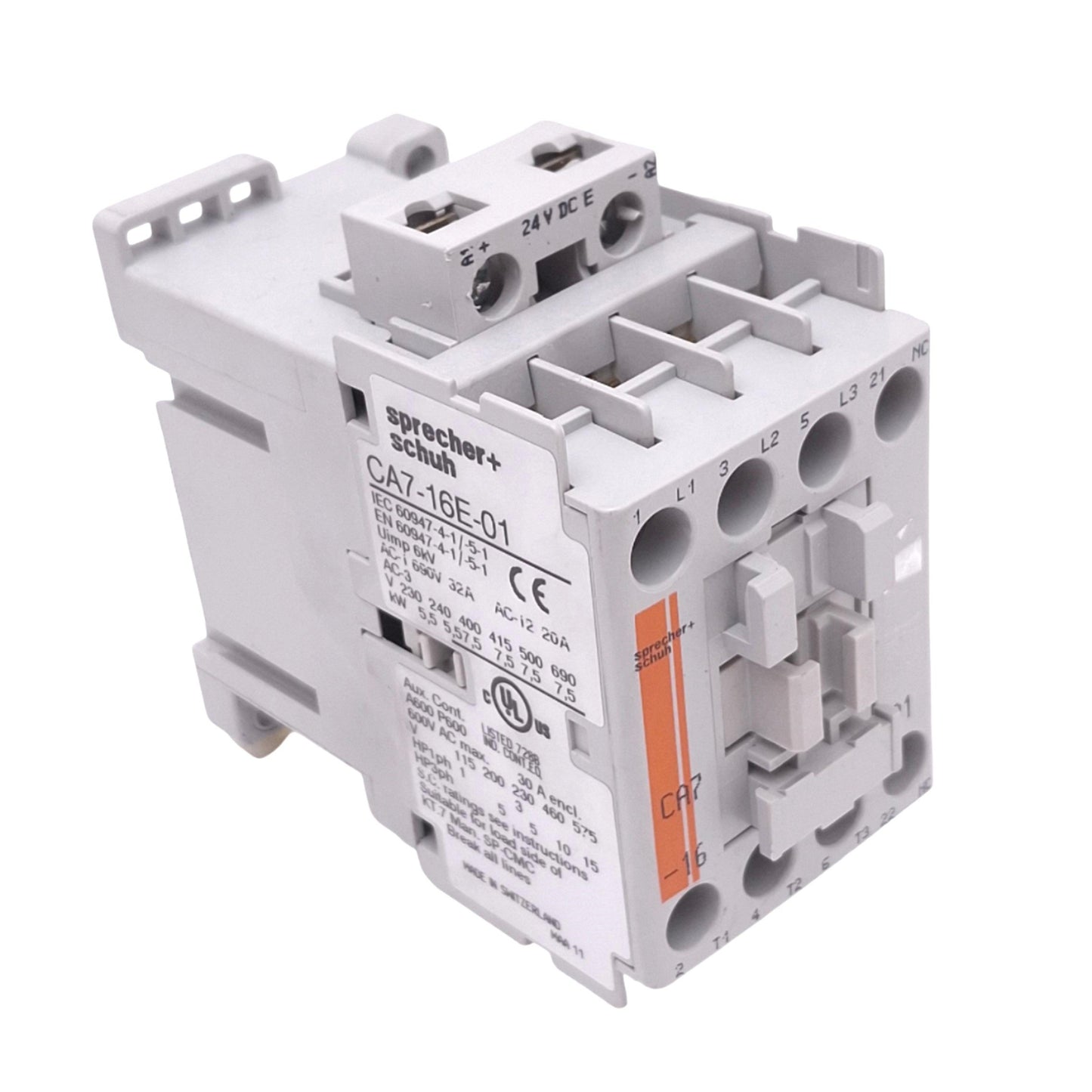 Used Sprecher & Schuh CA7-16E-01-24E Contactor, 3-Pole, 1NC Aux, 32A Max, 24VDC Coil