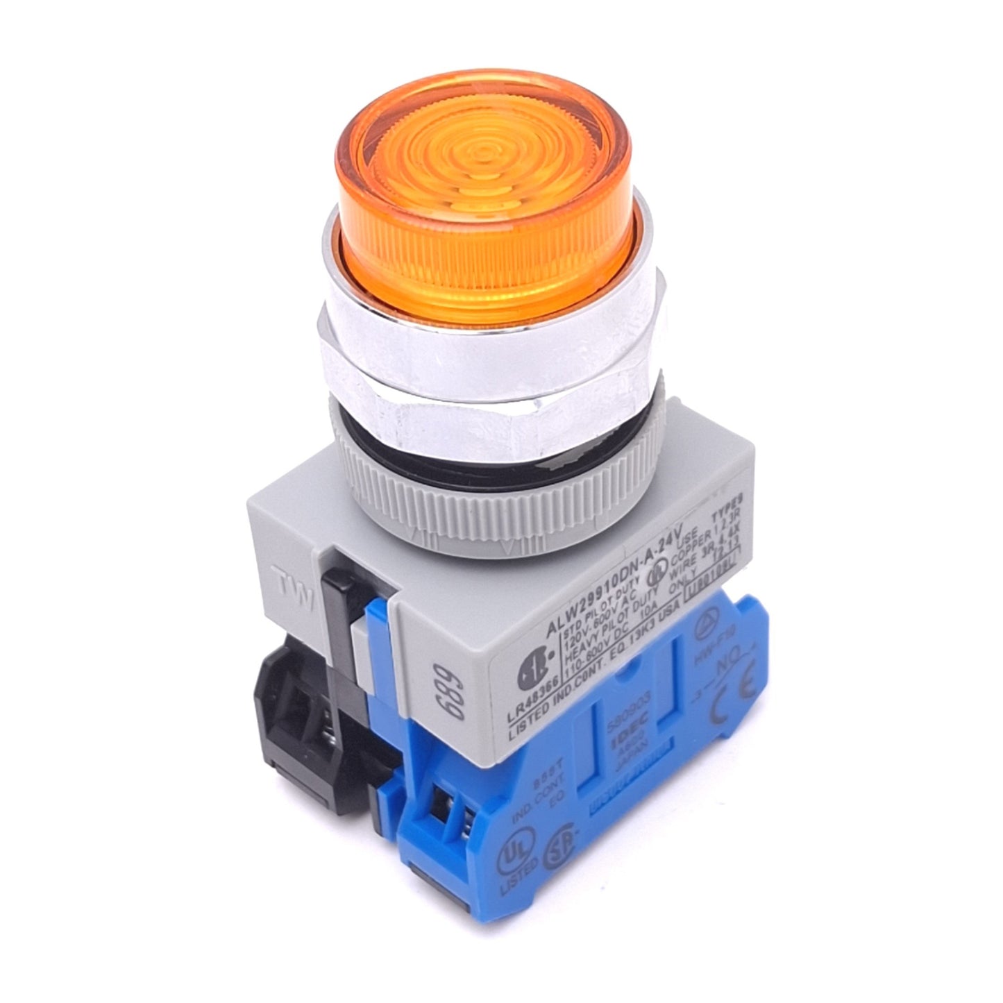 Used IDEC ALW29910DN-A-24V Illuminated Amber Pushbutton, 22mm, 1NO, 24VDC Lamp