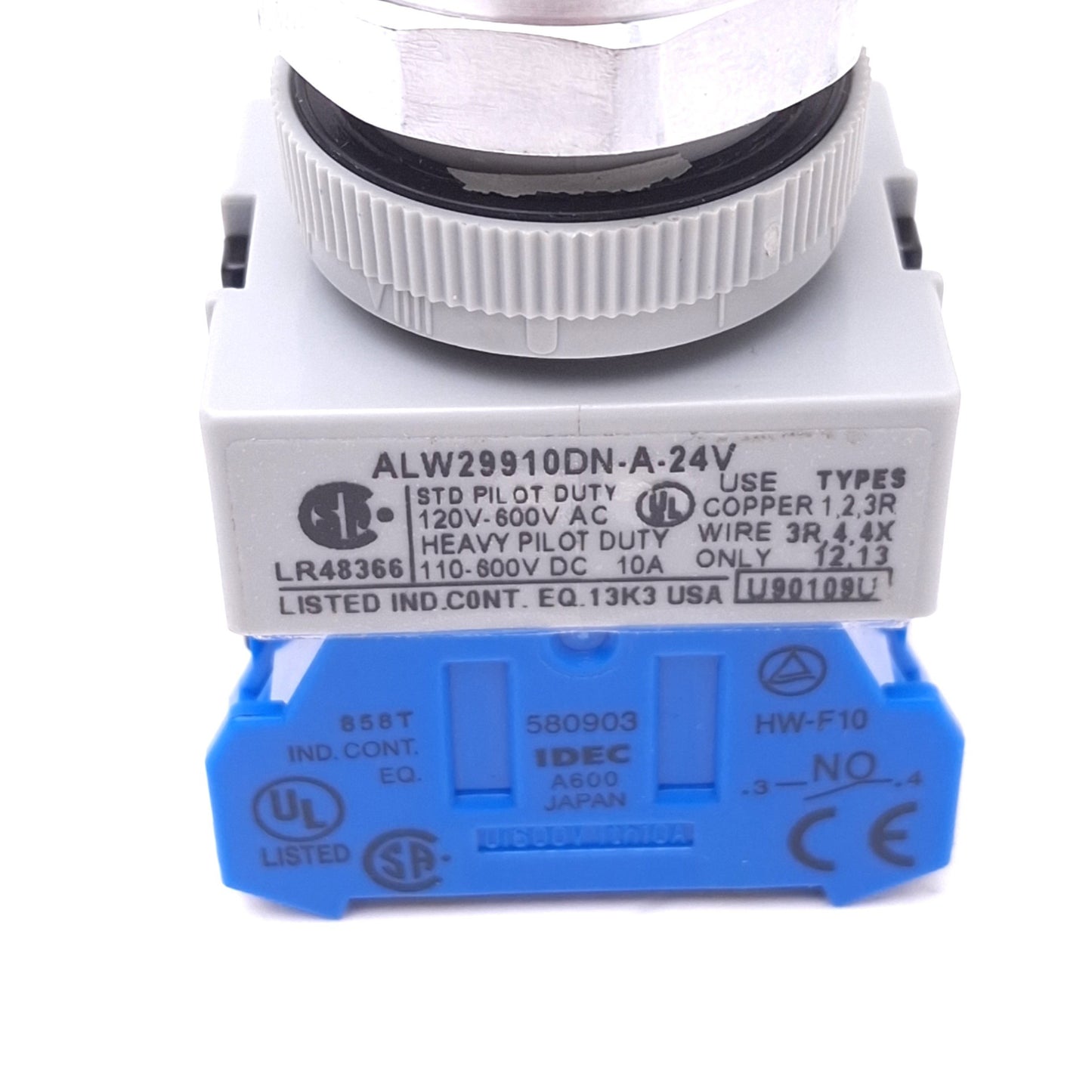 Used IDEC ALW29910DN-A-24V Illuminated Amber Pushbutton, 22mm, 1NO, 24VDC Lamp