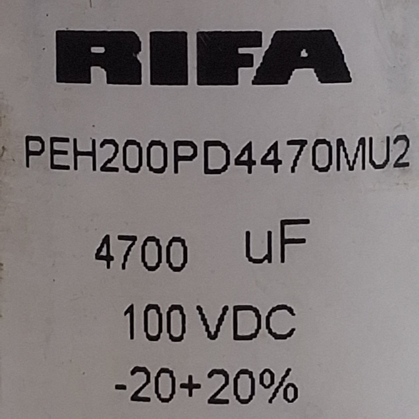 Used RIFA PEH200PD4470MU2 Aluminum Electrolytic Capacitor 100VDC, 4700uF, M5x0.8