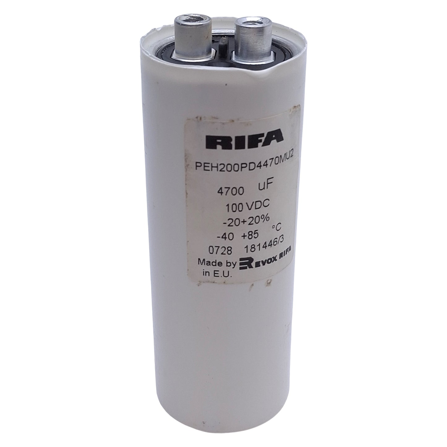 Used RIFA PEH200PD4470MU2 Aluminum Electrolytic Capacitor 100VDC, 4700uF, M5x0.8