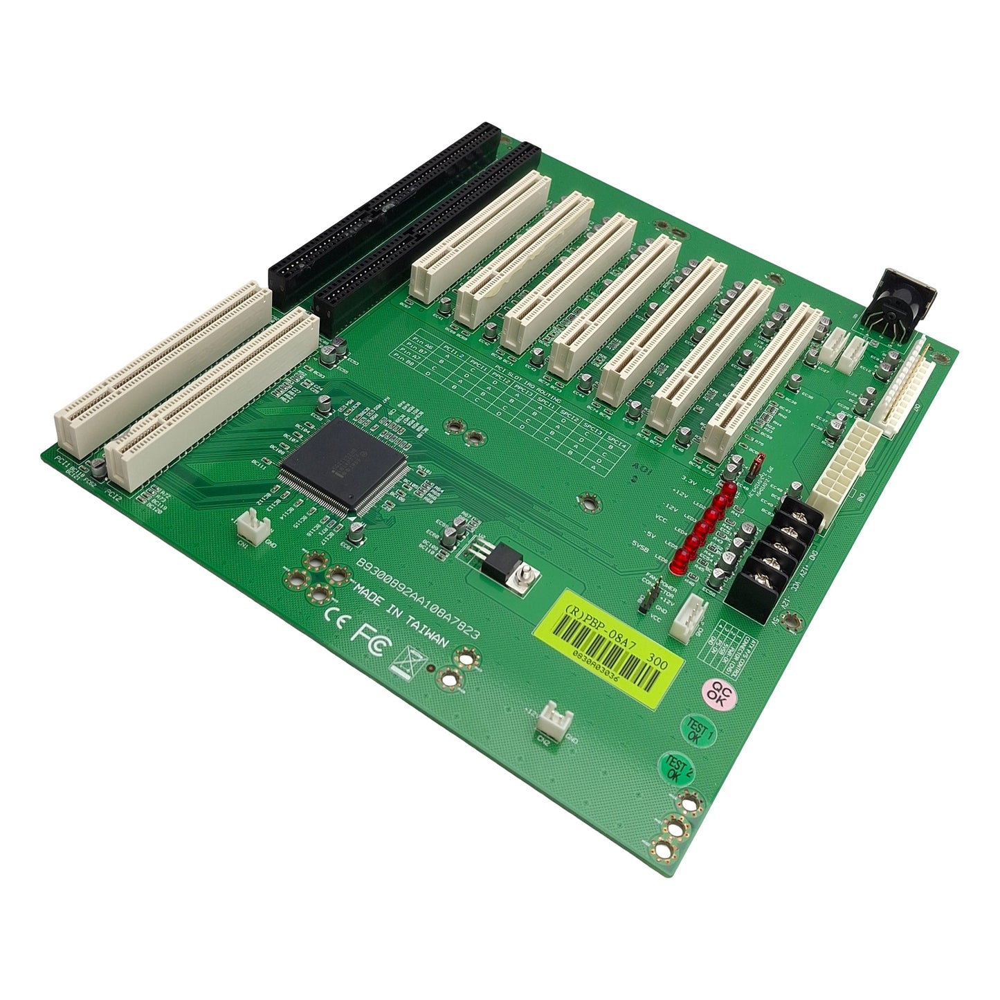 Used Portwell B9300892AA108A7823 Industrial PLC Backplane, 12-Slots, 20-Pin ATX Power