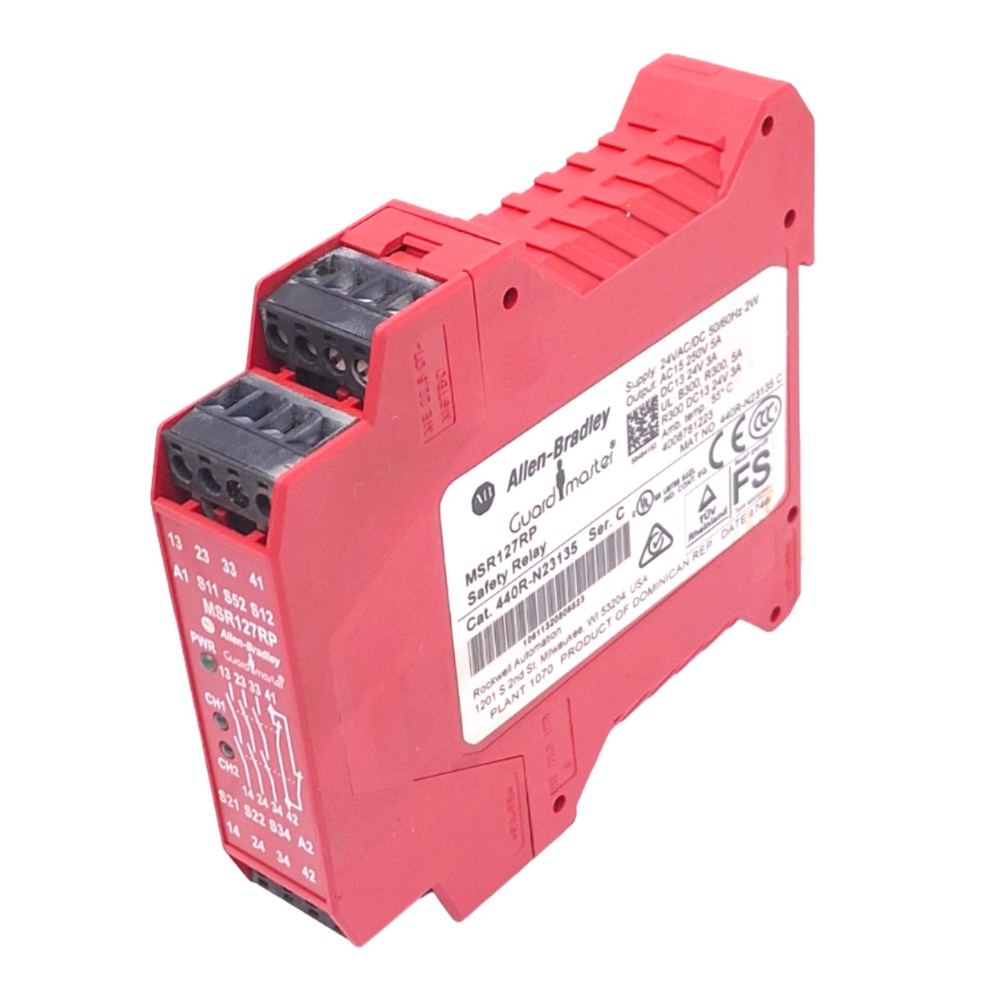 Used Allen Bradley 440R-N23135 MSR127RP Safety Relay, 3-Pole, 1NC Aux, 24VAC/DC