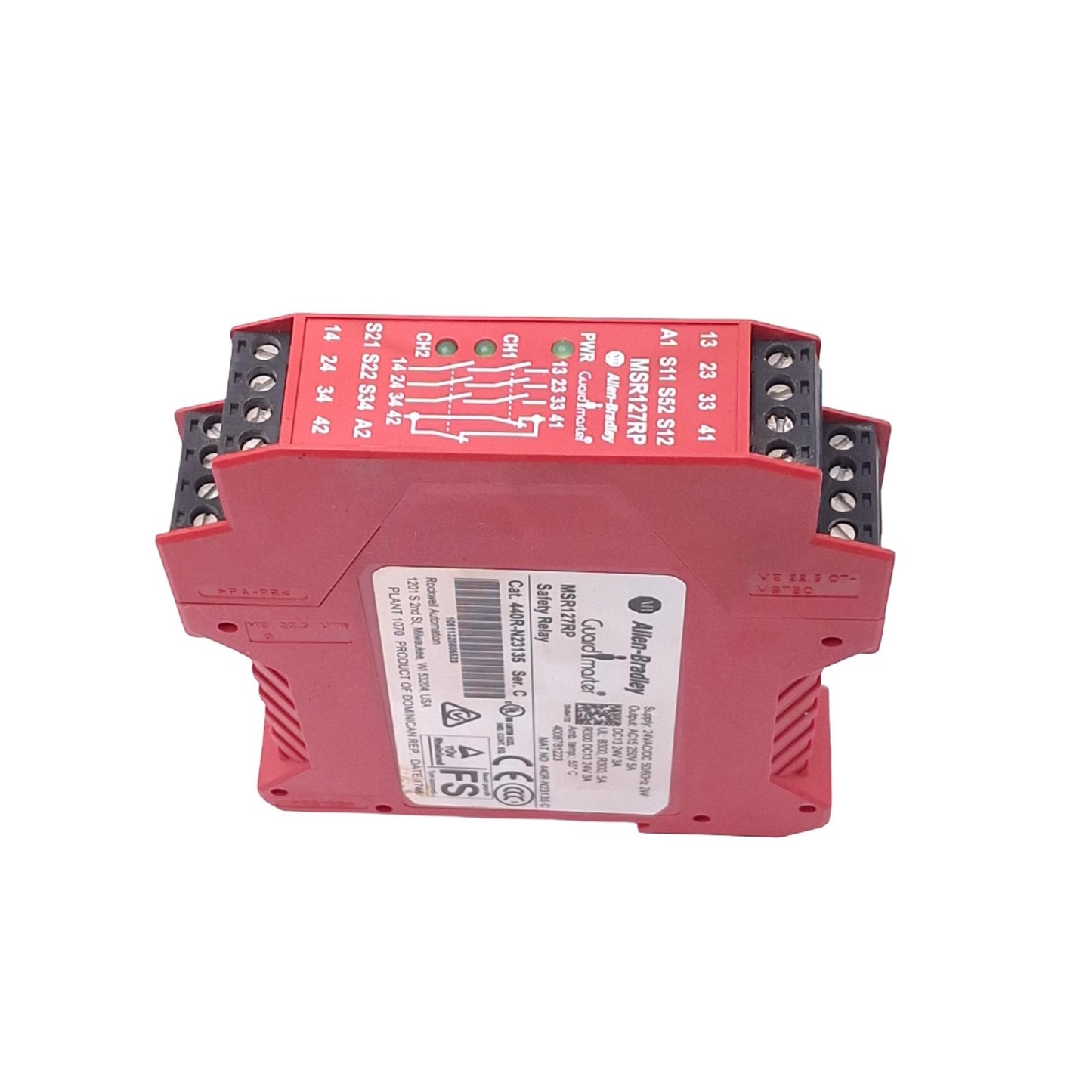 Used Allen Bradley 440R-N23135 MSR127RP Safety Relay, 3-Pole, 1NC Aux, 24VAC/DC