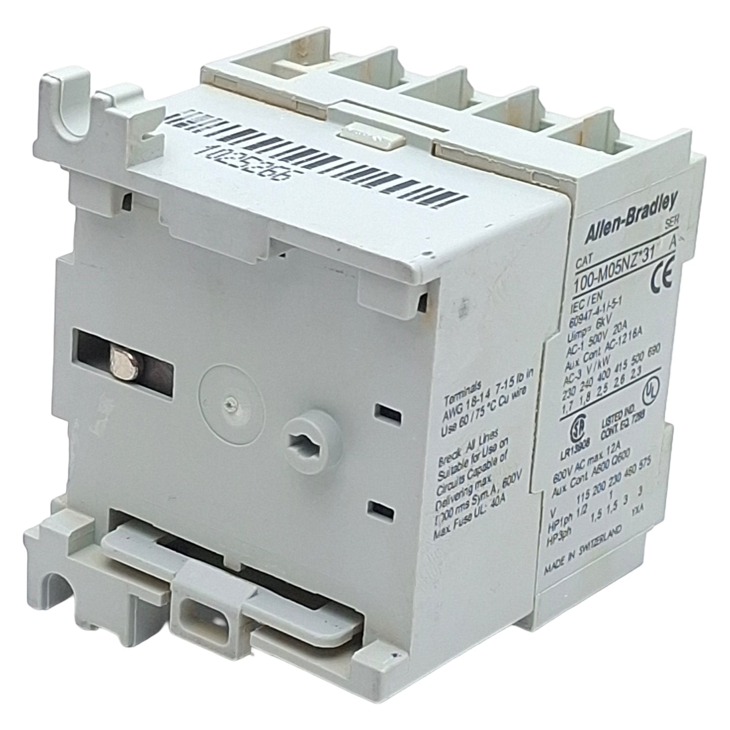 Used Allen Bradley 100-M05NZ2431 Contactor, 3-Pole, 1NC, 12A 600VAC, 24VDC Coil