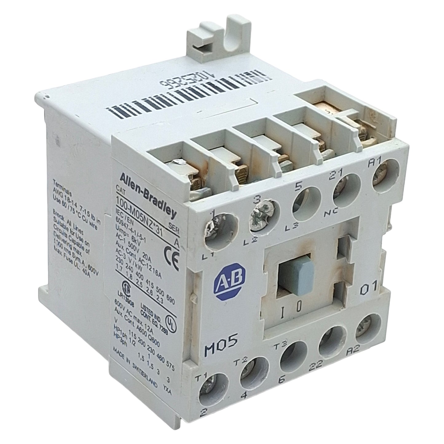 Used Allen Bradley 100-M05NZ2431 Contactor, 3-Pole, 1NC, 12A 600VAC, 24VDC Coil