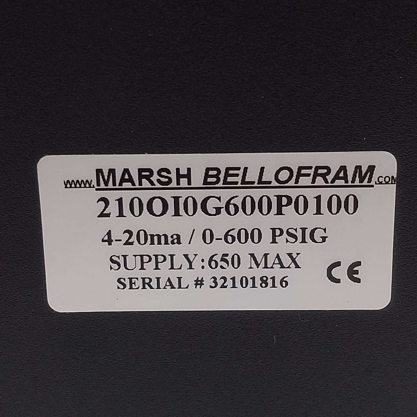 Used Marsh Bellofram 210OI0G600P0100 Pressure Controller, 0-600psi, 4-20mA, 650VAC