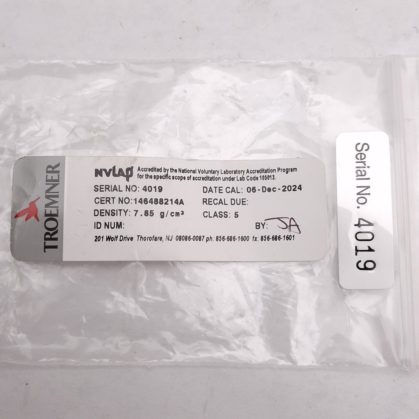 New Troemner Hanging Calibration Weight, 100g, 7.85g/cm³ Density, ø25.13mm x 29.37mm