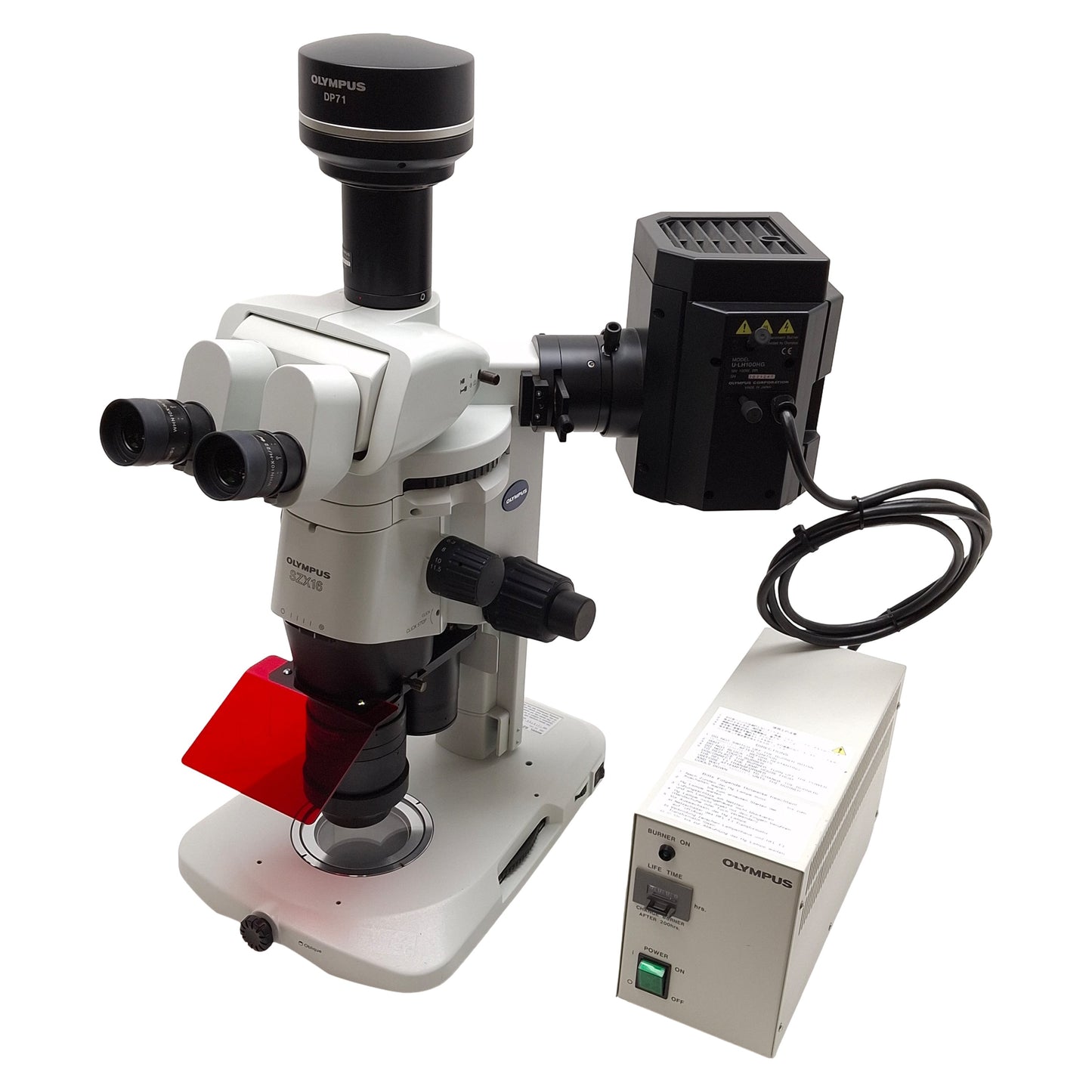 Used Olympus SZX16 Trinocular Fluorescence Microscope w/ Camera & Illuminated Stand