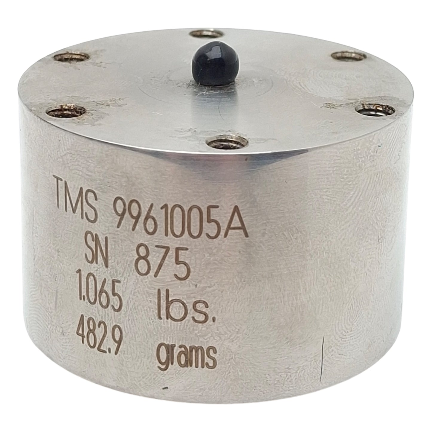 Used PCB TMS 9961005A Calibration Mass, 1.065lbs/482.9g, #10-32 Thread, ø2in x 1.25in