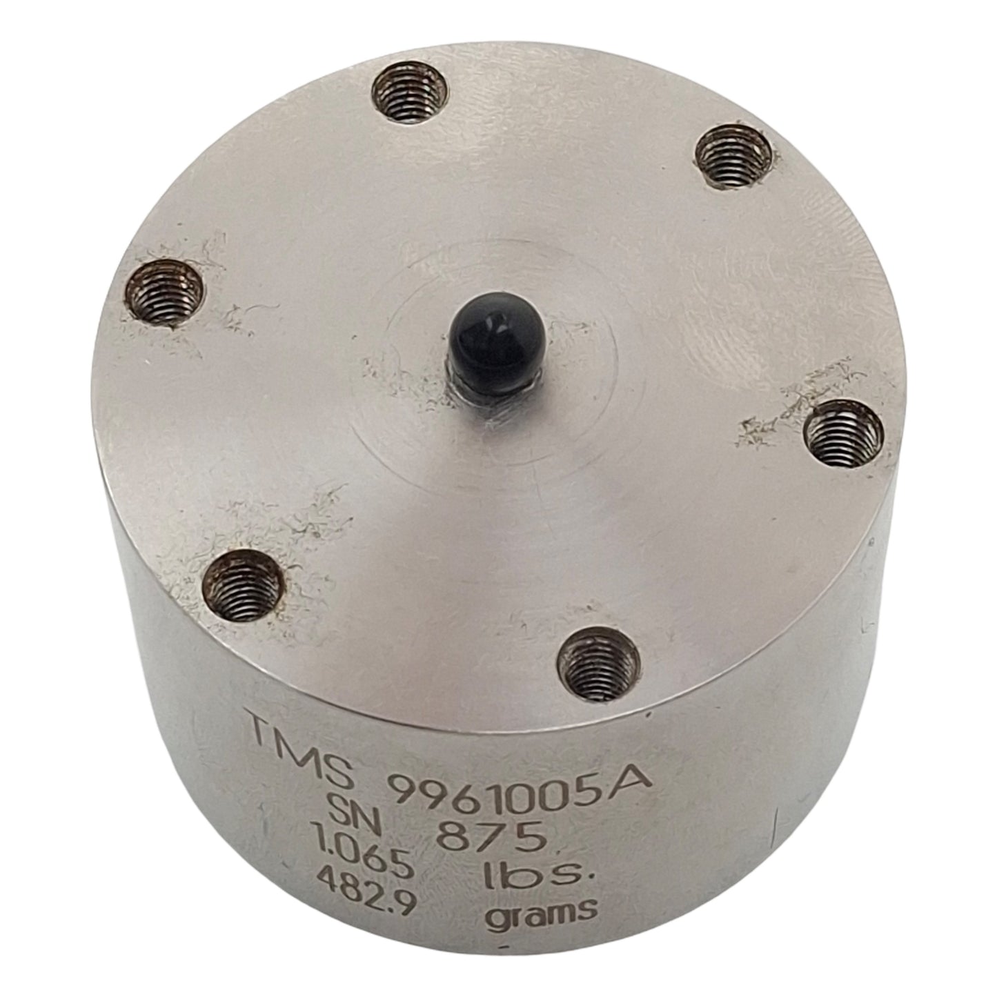 Used PCB TMS 9961005A Calibration Mass, 1.065lbs/482.9g, #10-32 Thread, ø2in x 1.25in