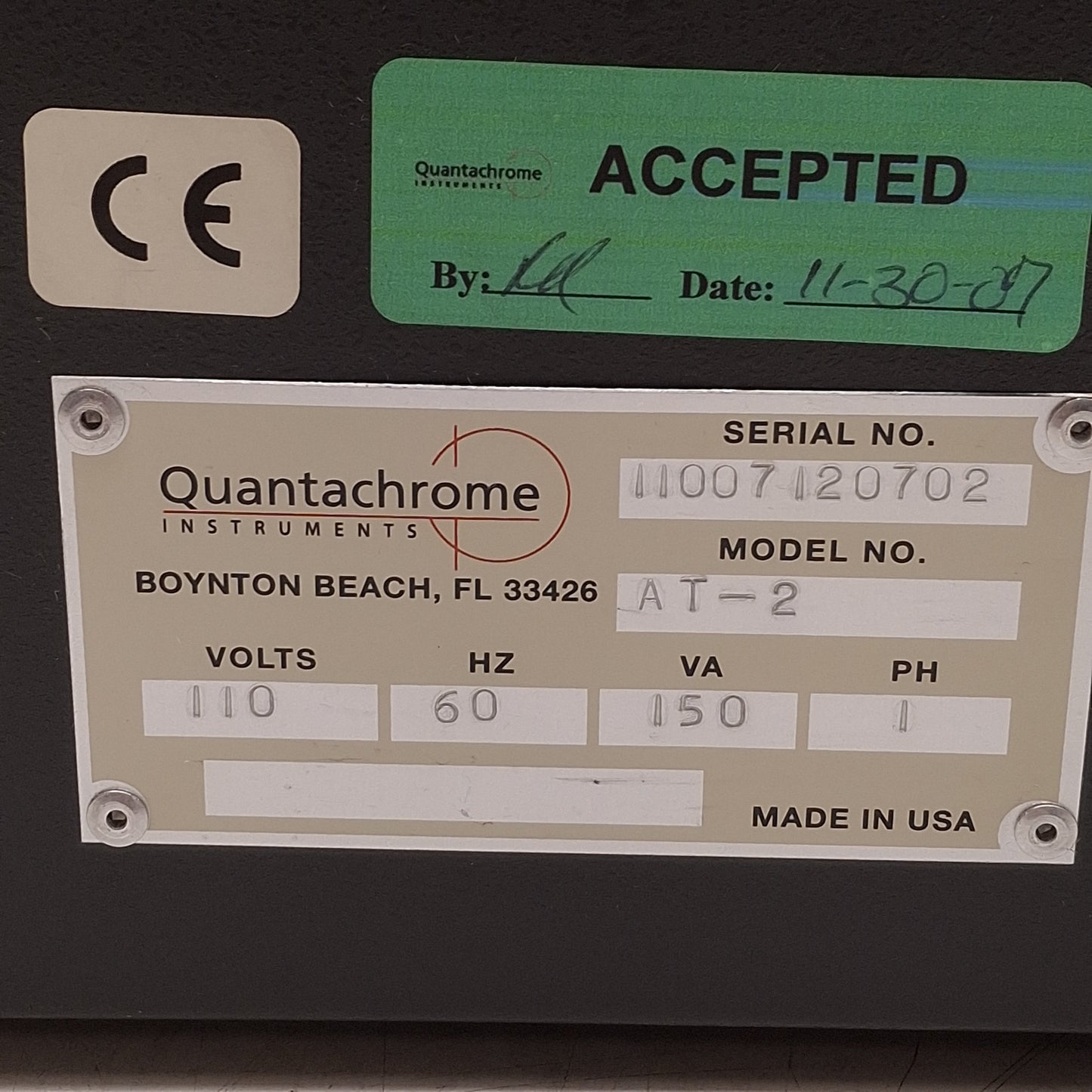Used Quantachrome AT-2 Automated Tap Density Analyzer 110-115VAC, 260min-1 Tapping