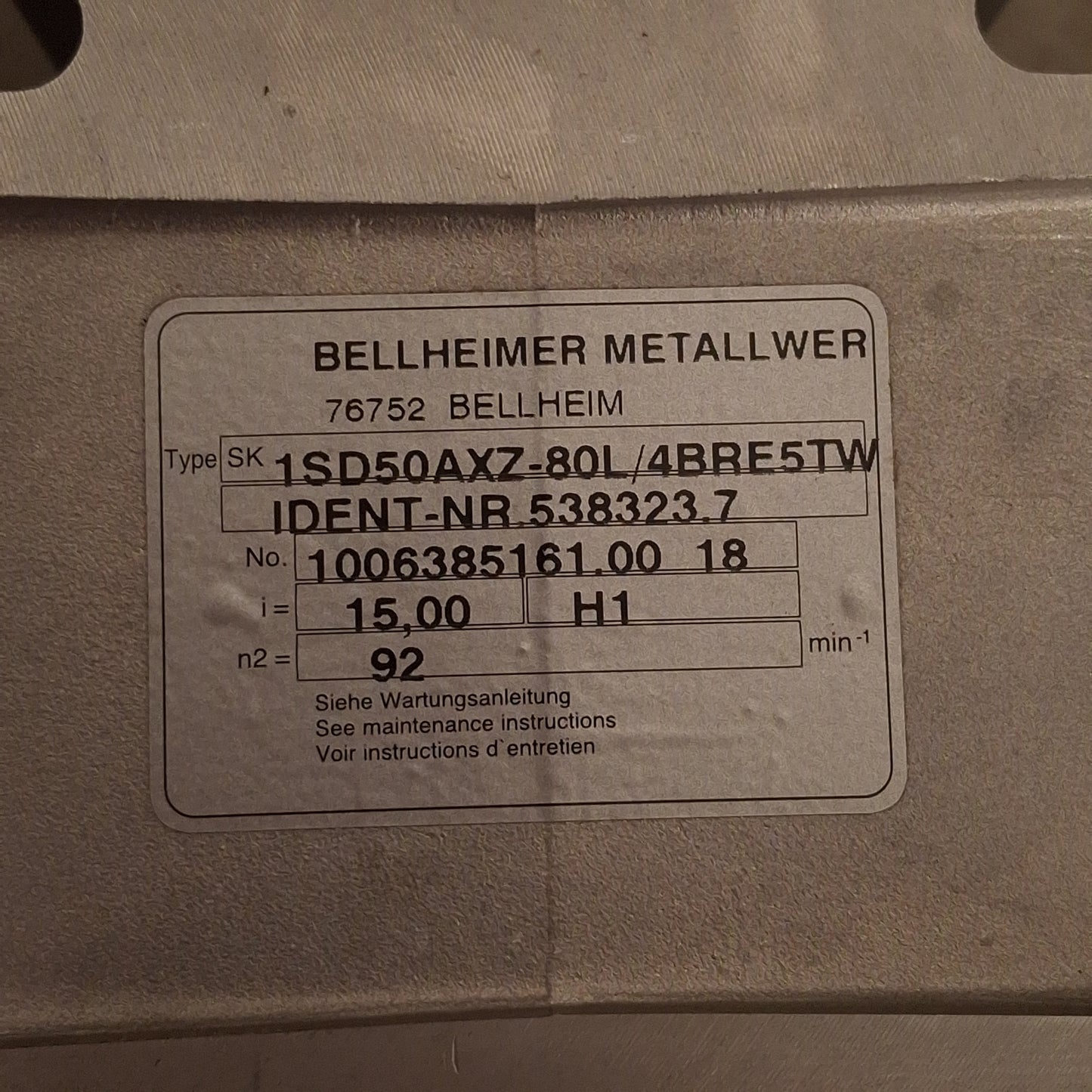 Used Nord SK80 L/4 BRE5 TW Gearmotor, 15:1 92rpm ø24mm Bore, 0.75kW 3Ø 230∆/400Y 50Hz