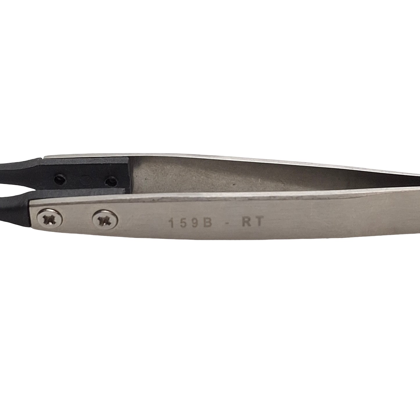 Used Excelta 159B-RT Carbon Fiber Tipped Tweezers, 5in Length, 316L SS, *Worn Tips*