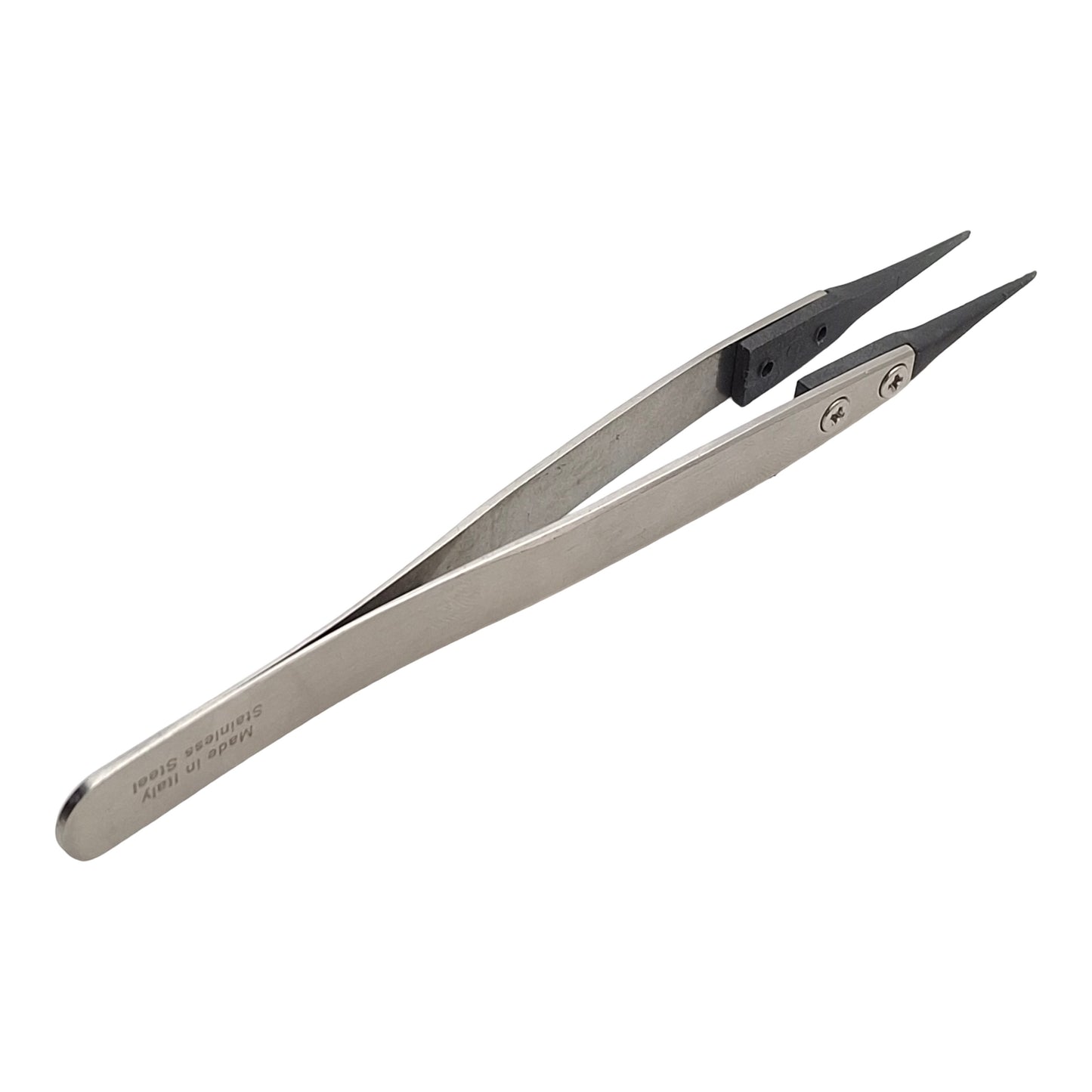 Used Excelta 159B-RT Carbon Fiber Tipped Tweezers, 5in Length, 316L SS, *Worn Tips*