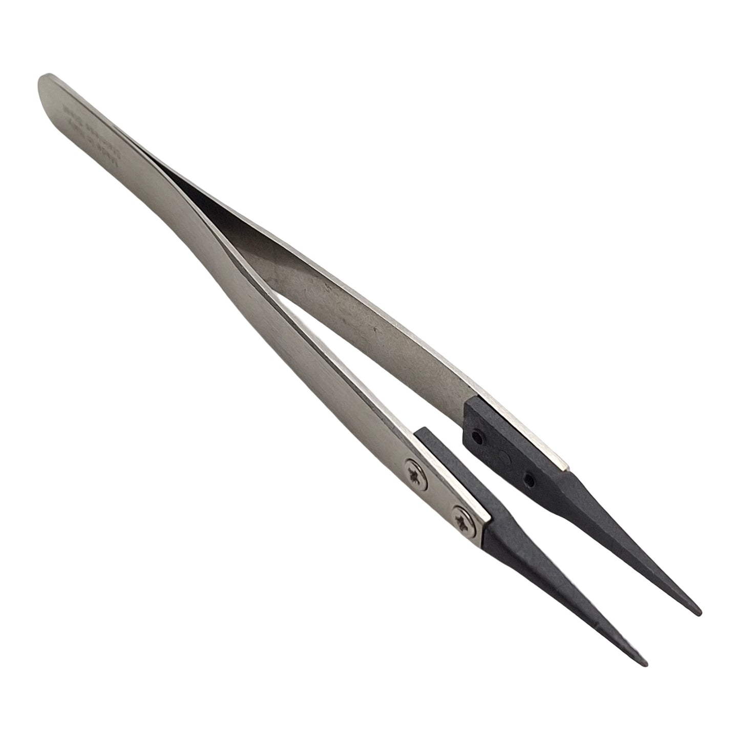 Used Excelta 159B-RT Carbon Fiber Tipped Tweezers, 5in Length, 316L SS, *Worn Tips*