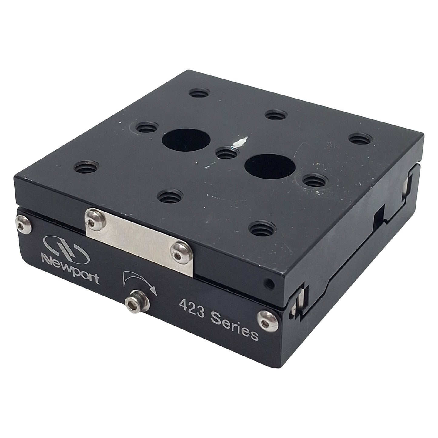 Used Newport 423 Low-Profile Linear Stage, 1" Travel, 3" x 3", 1/4-20 *No Micrometer*