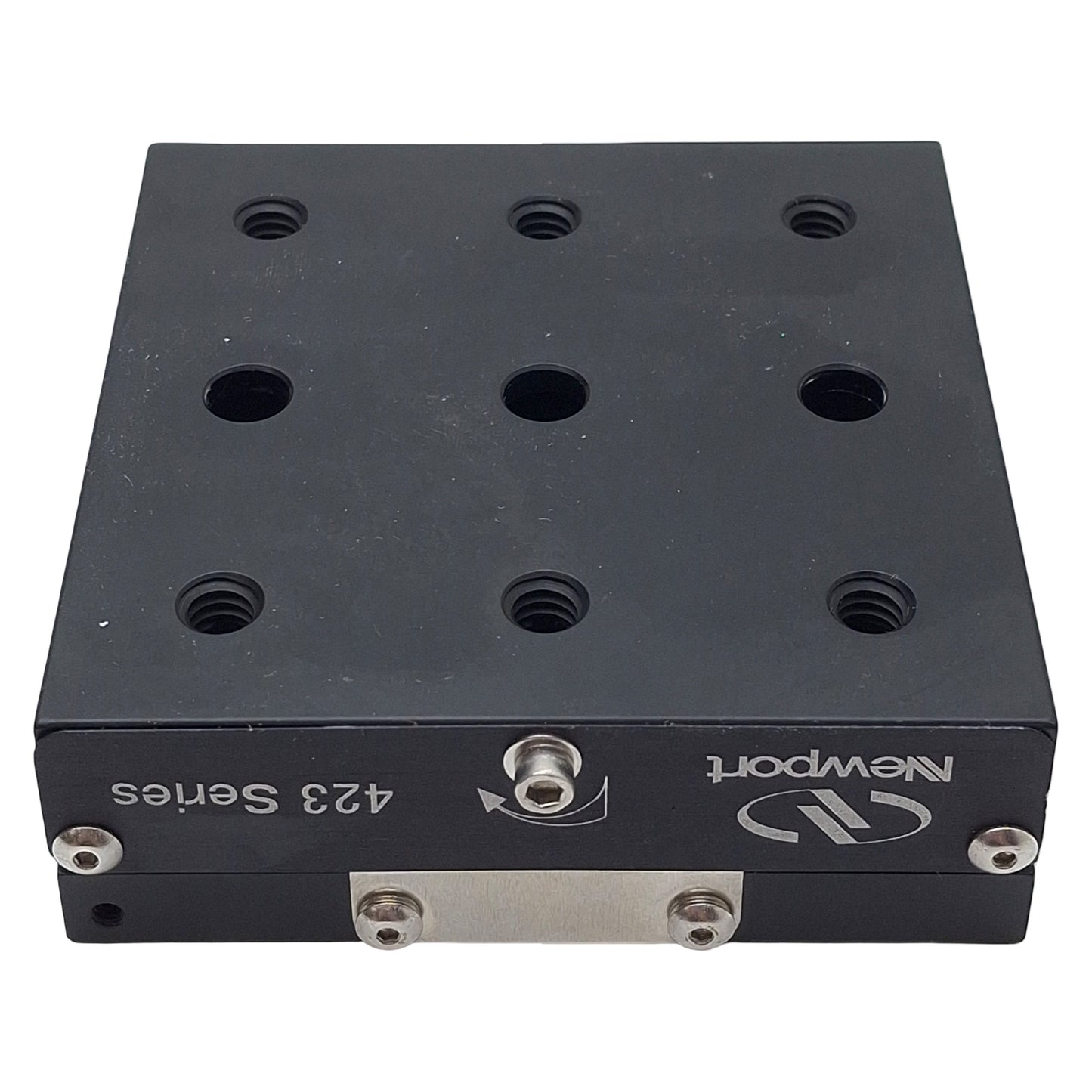 Used Newport 423 Low-Profile Linear Stage, 1" Travel, 3" x 3", 1/4-20 *No Micrometer*