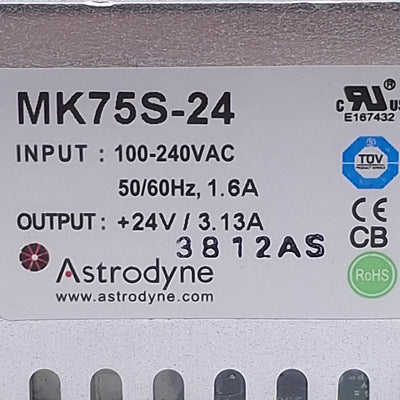 Used Astrodyne TDI MK75S-24 Power Supply 75W, 100-240VAC Input, 24VDC Output