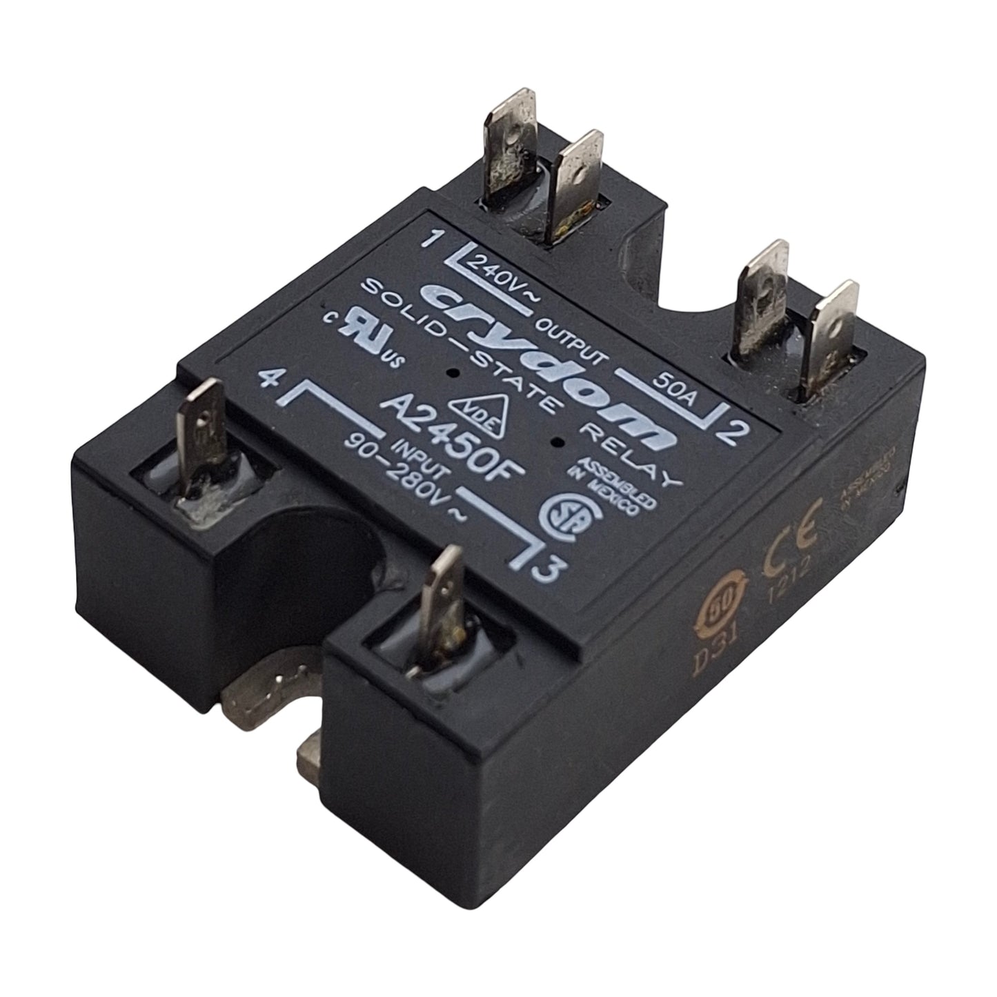 Used Crydom Sensata A2450F SSR Solid State Relay 240VAC 50A Output, 90-280VAC Input