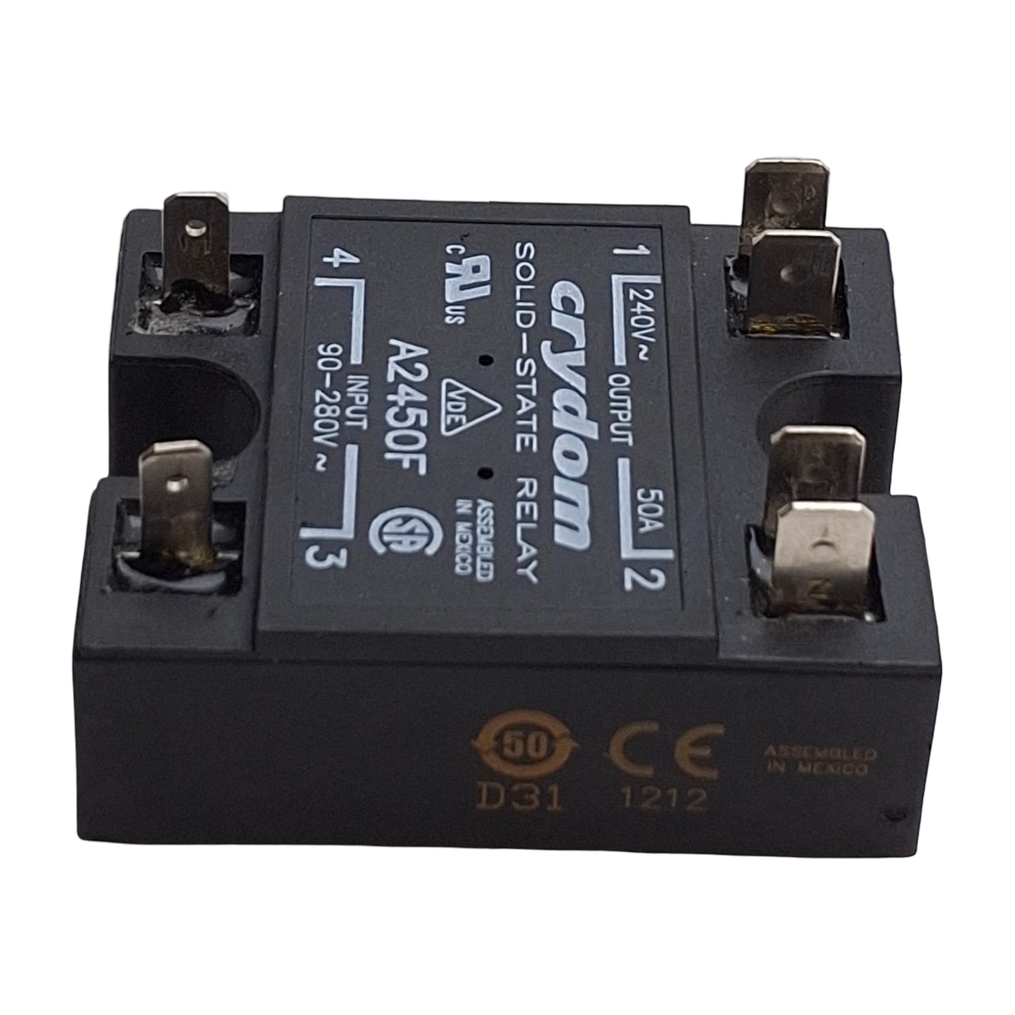Used Crydom Sensata A2450F SSR Solid State Relay 240VAC 50A Output, 90-280VAC Input