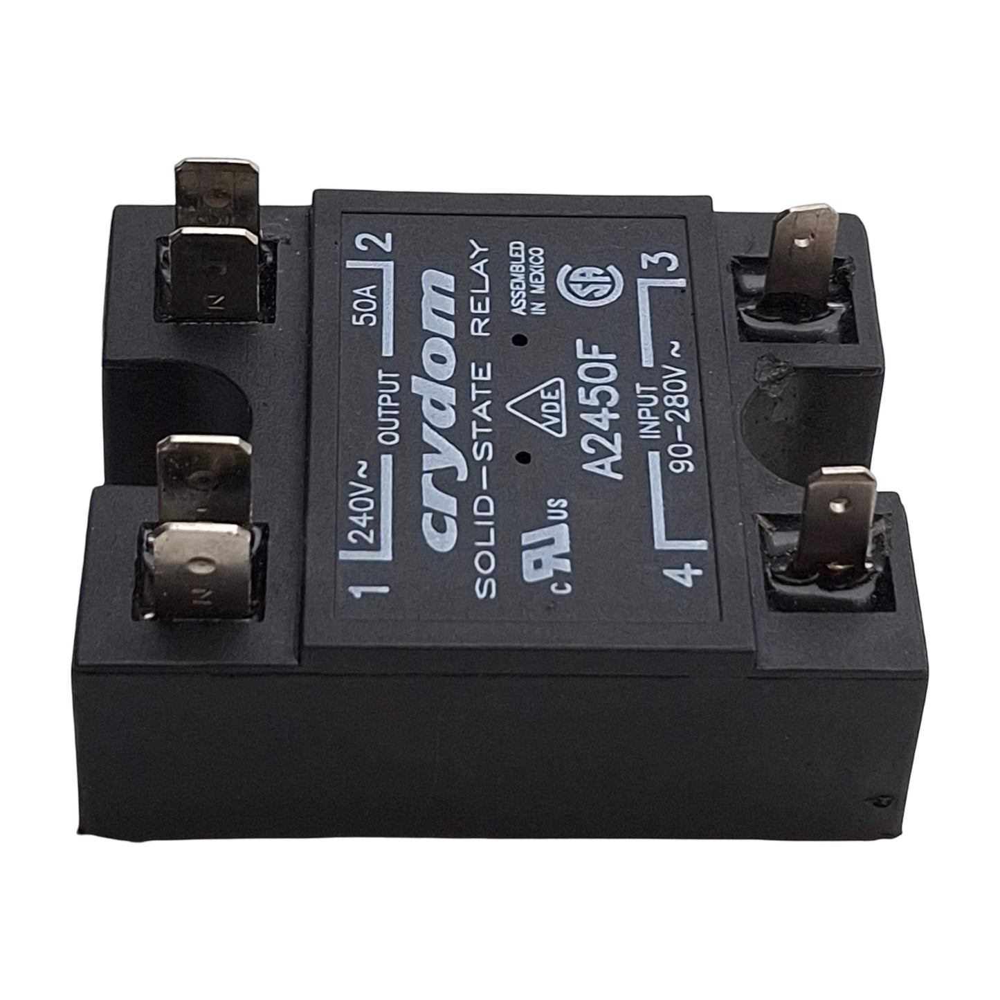 Used Crydom Sensata A2450F SSR Solid State Relay 240VAC 50A Output, 90-280VAC Input