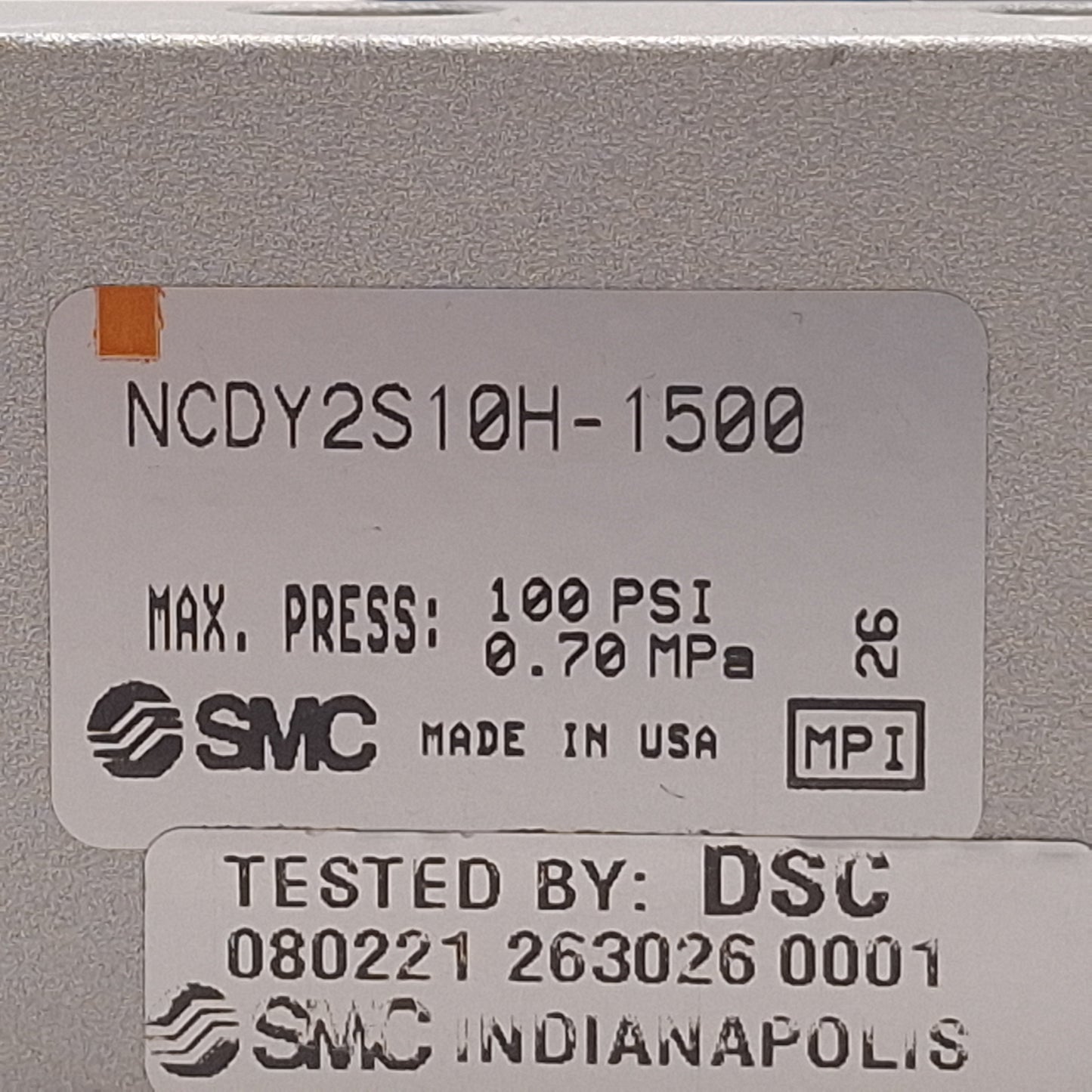 Used SMC NCDY2S10H-1500 Rodless Cylinder, ø3/8in Bore, 15in Stroke, 100psi, #10-32UNF