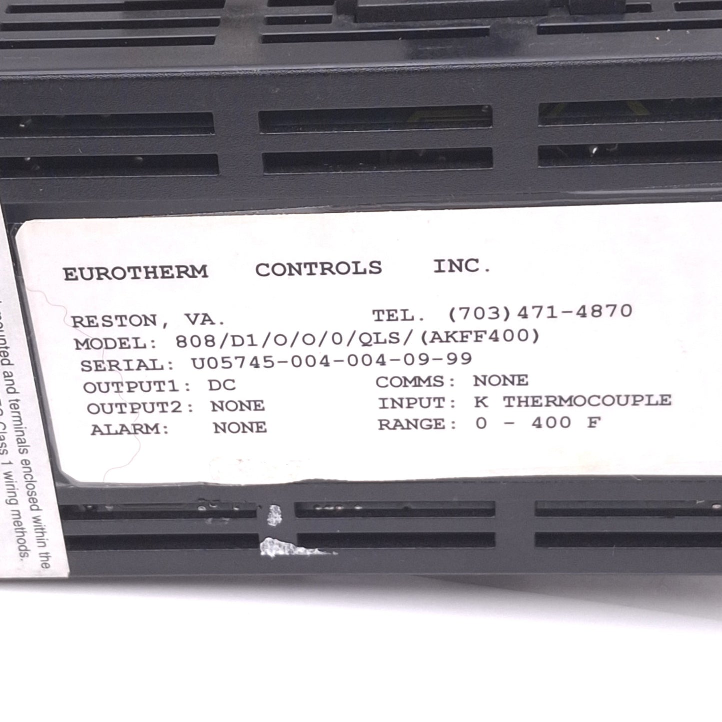 Used Eurotherm 808/D1/O/O/0/QLS AKFF400 Temperature Controller, 0-400F, K TC Input