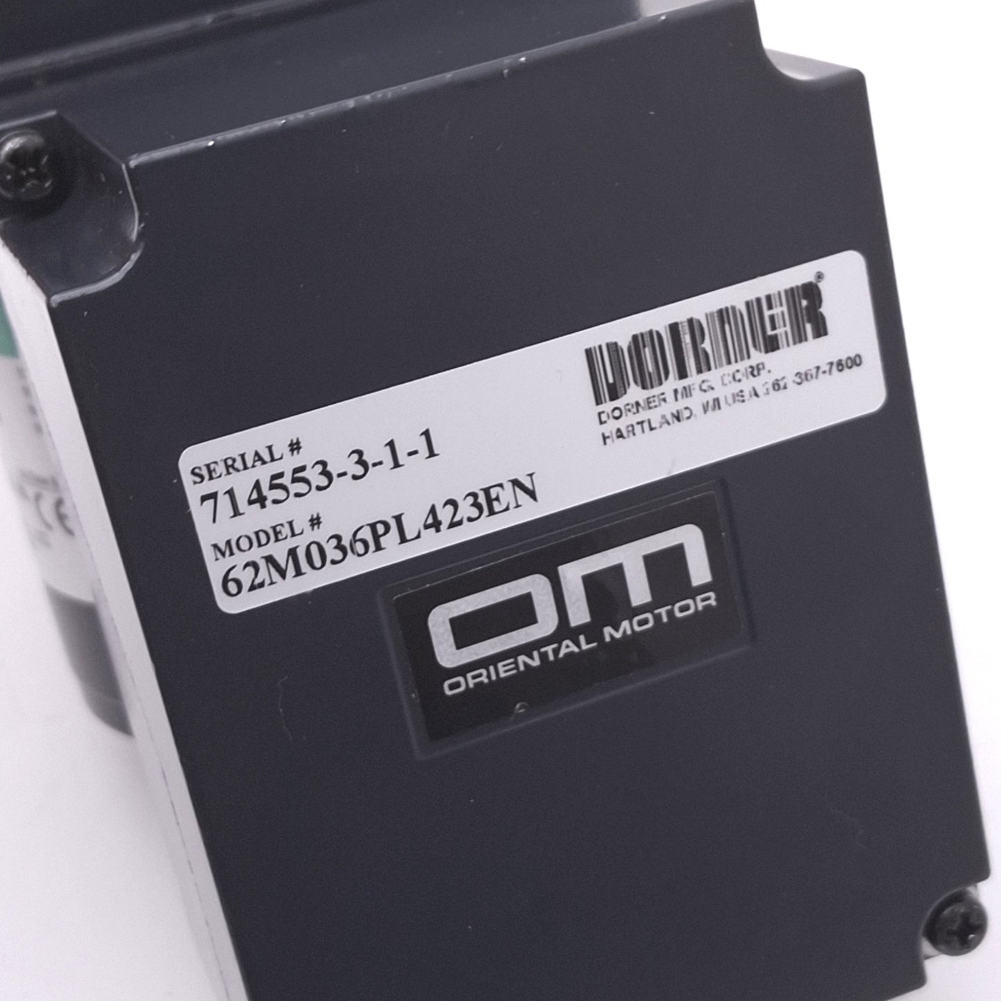 Used Dorner Oriental Motor 62M036PL423EN Gearmotor for Conveyors, 36:1, 3ph 230VAC