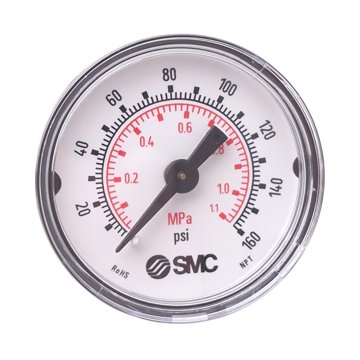 New SMC K40-MP1.0-N02MS Pressure Gauge, 40mm, 0-1.1MPa, 0-160psi, 1/4in NPT