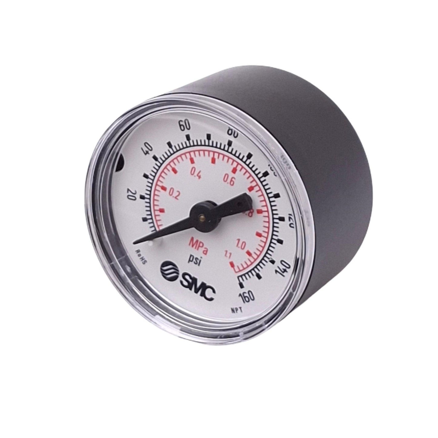 New SMC K40-MP1.0-N02MS Pressure Gauge, 40mm, 0-1.1MPa, 0-160psi, 1/4in NPT