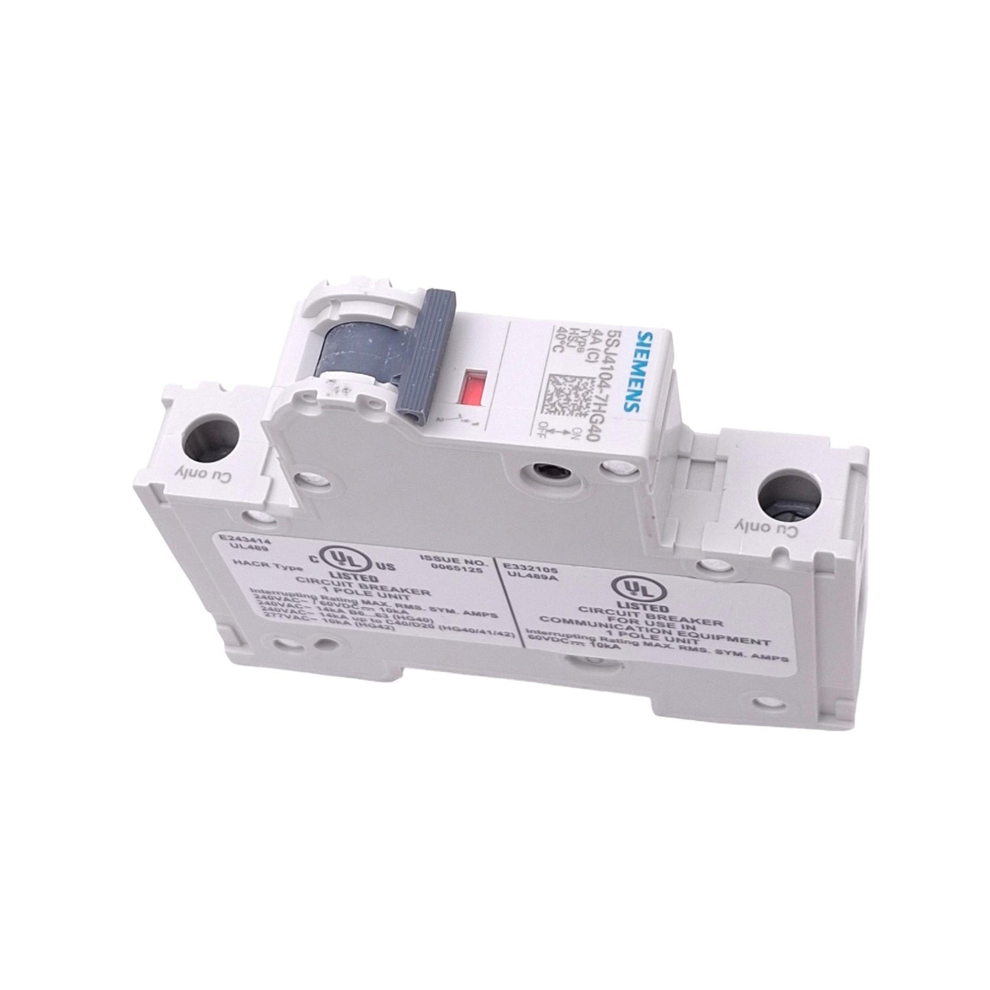 New Siemens 5SJ4104-7HG40 Circuit Breaker, 1-Pole 4A, 240VAC/60VDC Max, DIN Rail