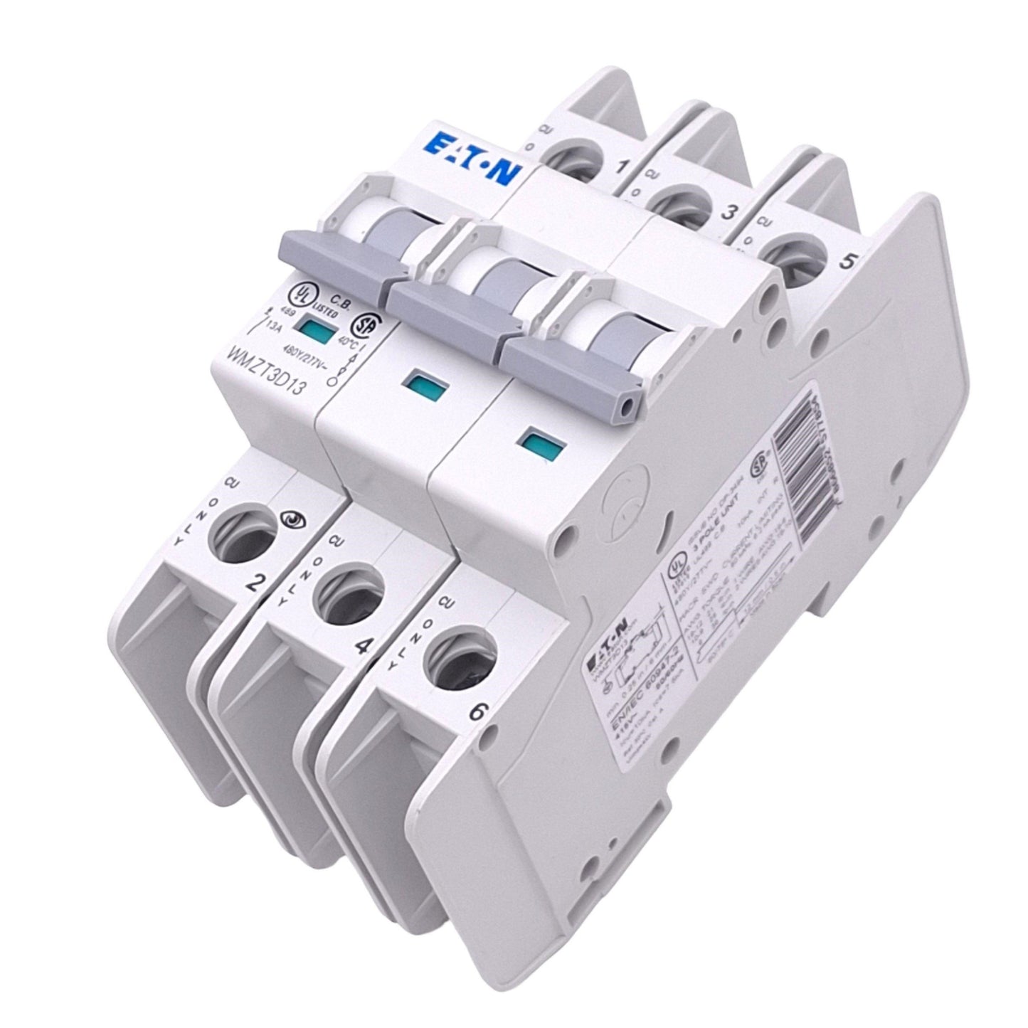 New Eaton WMZT3D13 Circuit Breaker, 3-Pole, 13A, 480Y/277VAC Max, DIN Rail