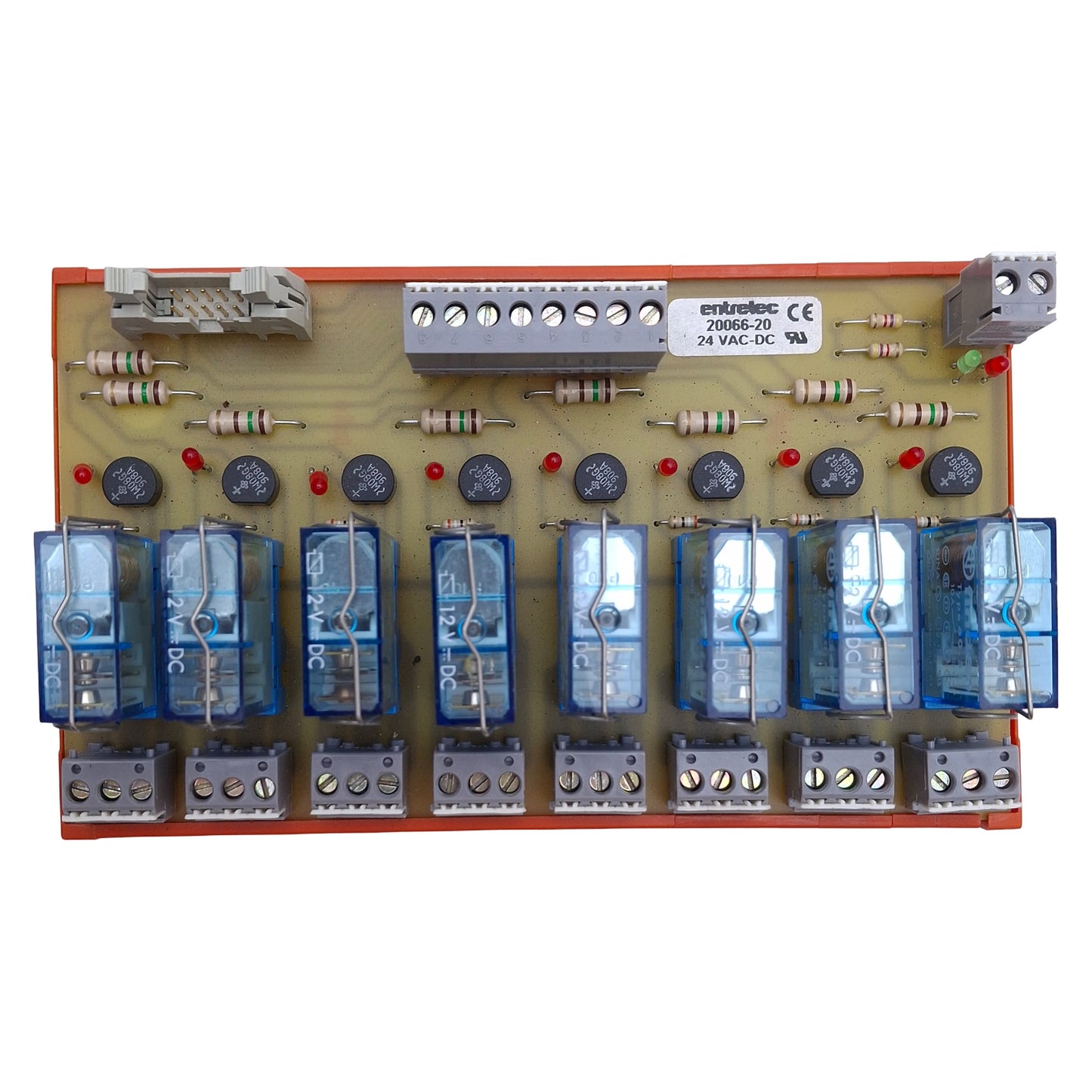 Used Entrelec 20066-20 Relay Interface Module 8-Position, 24VAC/DC, DIN Rail