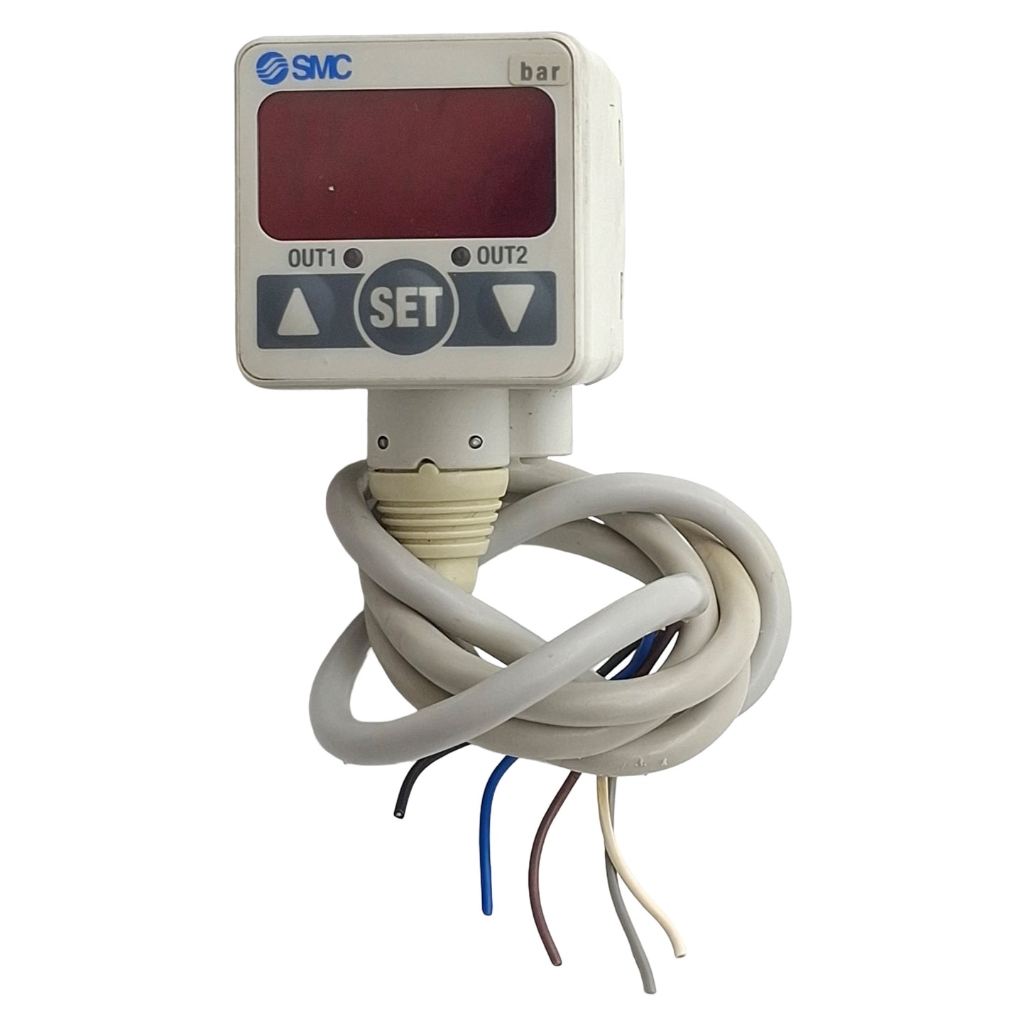 Used SMC ZSE40F-T1-22L Digital Vacuum Switch NPN, -100.0~100.0kPa, 12-24VDC, 1/8" NPT